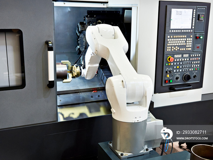 Robotic arm and cnc lathe machine