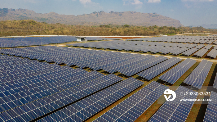 Solar panels in aerial view, Solar photovoltaic panels and solar photovoltaic power generation.