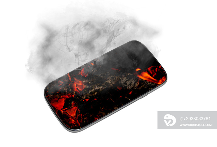 An overheated full screen display smartphone smoking