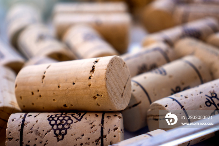 Wine bottle stoppers. Texture concept and short view.