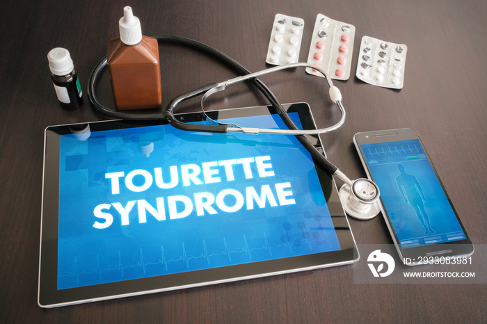 Tourette syndrome (neurological disorder) diagnosis medical concept on tablet screen with stethoscope