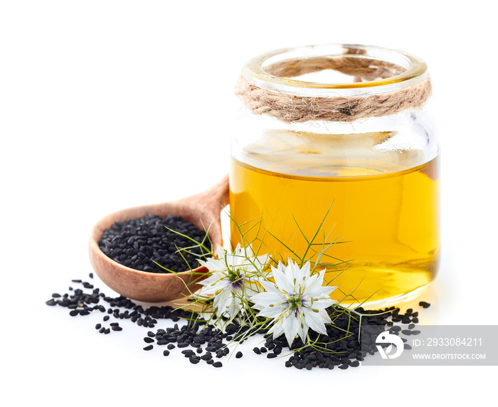 Black cumin oil with flowers