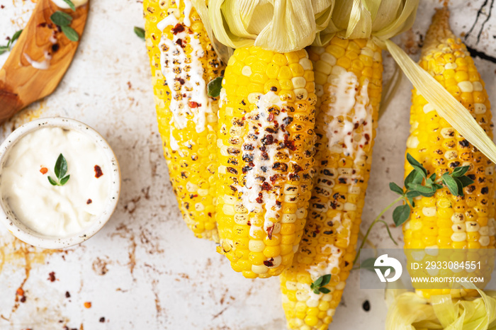 CHAR-GRILLED Corn with mayonnaise and herbs