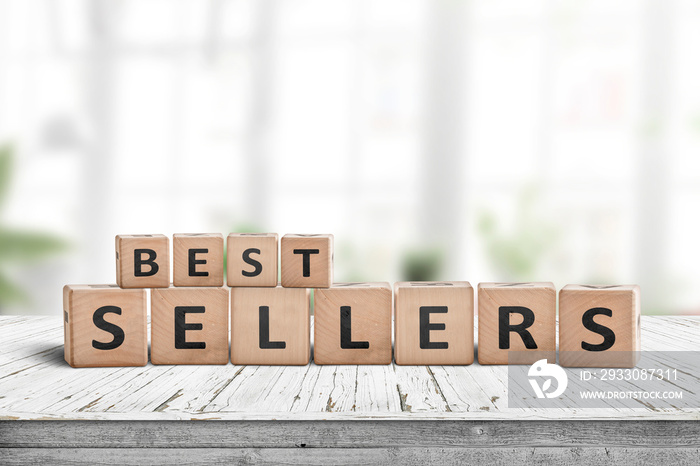 Best sellers sign on a wooden desk