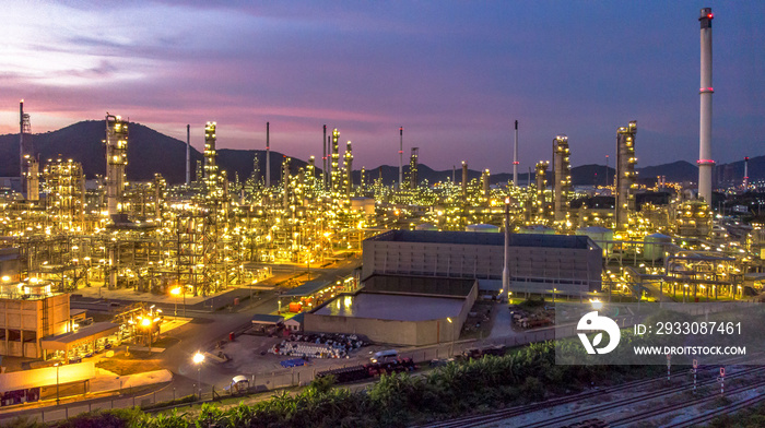 Oil refinery and​ industrial​ city​ After sunset