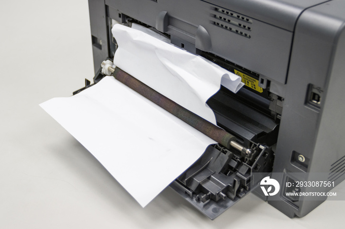 Paper A4 Stuck In Printer At Office, concept repair printer