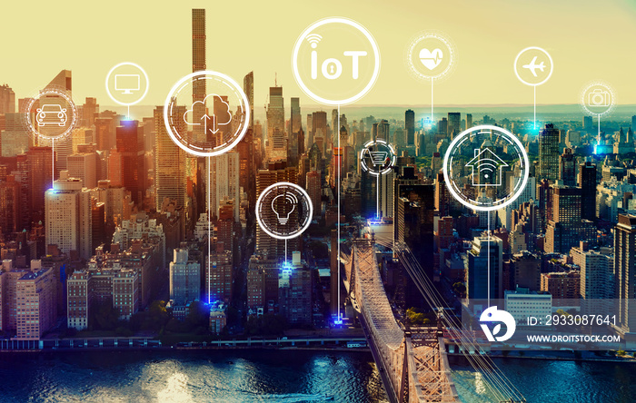 IoT theme with the New York City skyline near midtown