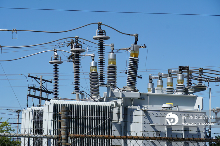 Electric power transformer at transmission substation