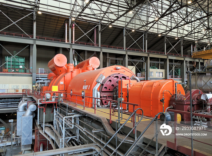 Coal or gas powered steam turbine unit for electricity generation.