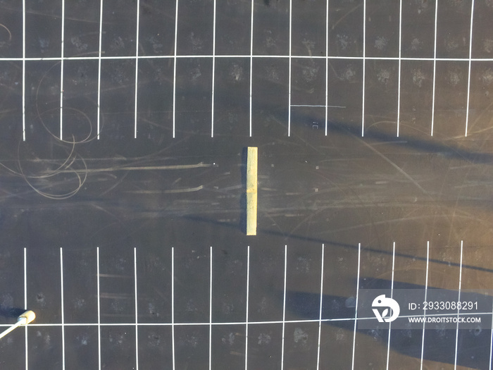 Aerial view of an empty parking lot in Houston, Texas, USA. Plenty of parking space.