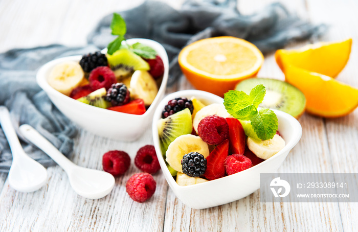 Bowls with fruits salad