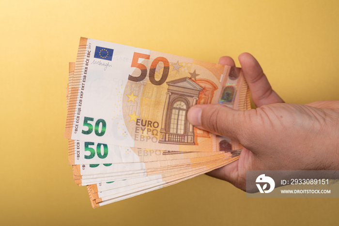 concept euro banknote in hand