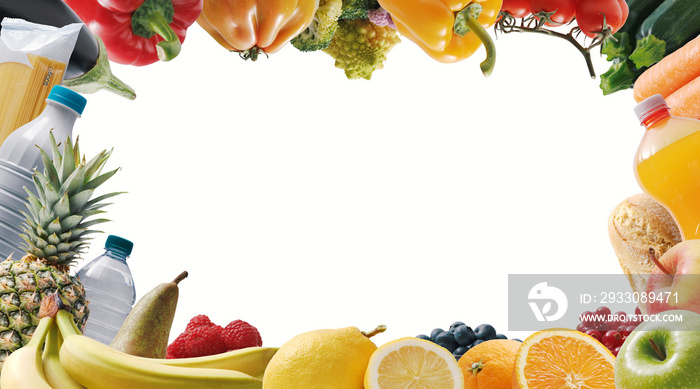 Frame made of of fresh groceries and copy space