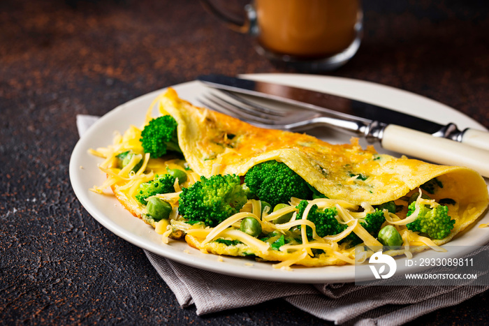 Omelette with green vegetable and cheese