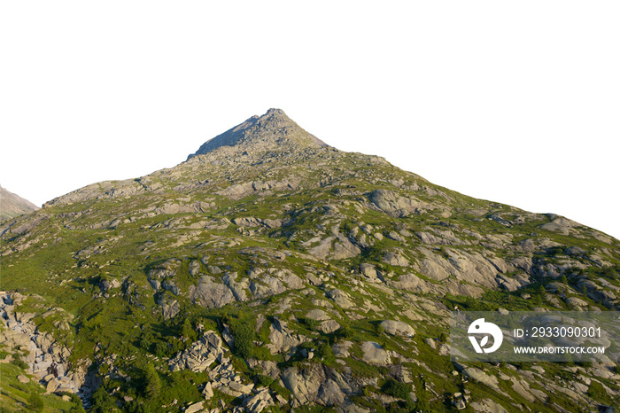 Isolated cutout mountains in the Alps in summer on a white background