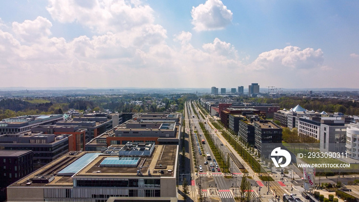 Famous Avenue John F Kennedy in the financial district in the city of Luxemburg - aerial photography