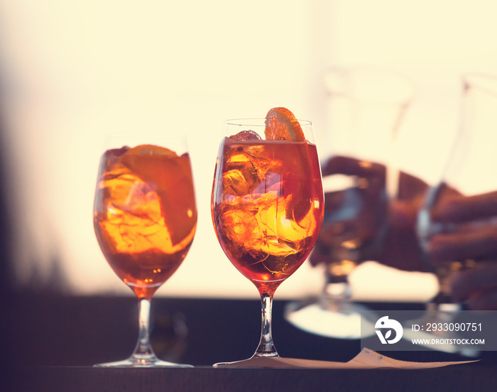 Two glasses of spritz cocktail