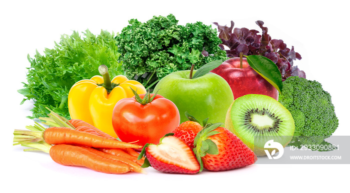 fruits and vegetables isolated on white background.