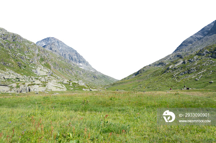 Isolated cutout mountains in the Alps in summer on a white background