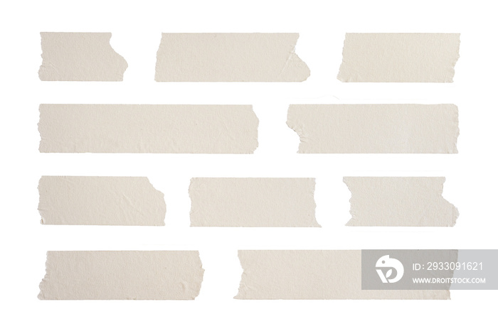 Old adhesive tape set isolated on transparent background. Png realistic design element.