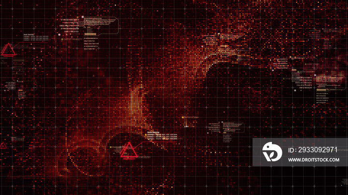 Military head up display targeting and tracking enemy in digital cyber space particles background