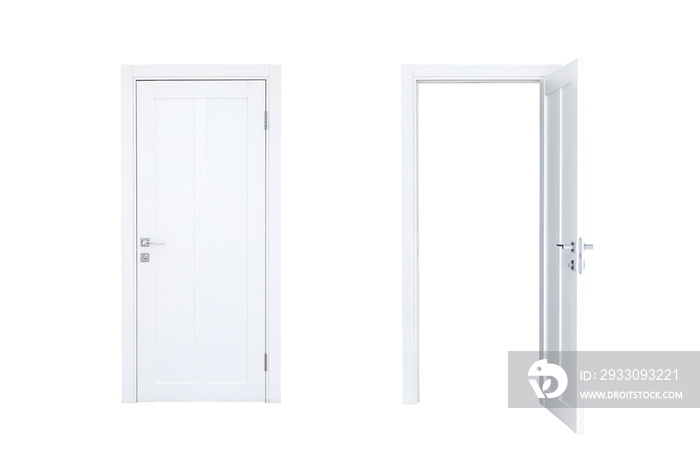 Set of different white door isolated on white background