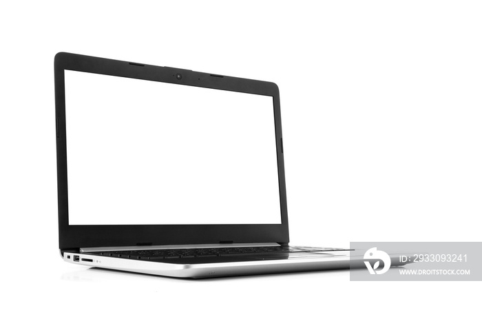 Laptop with blank screen isolated on white background - mockup template, all laptop in focus