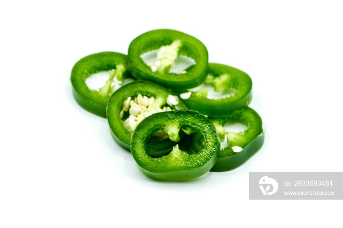 Green jalapeno slice isolated on white background