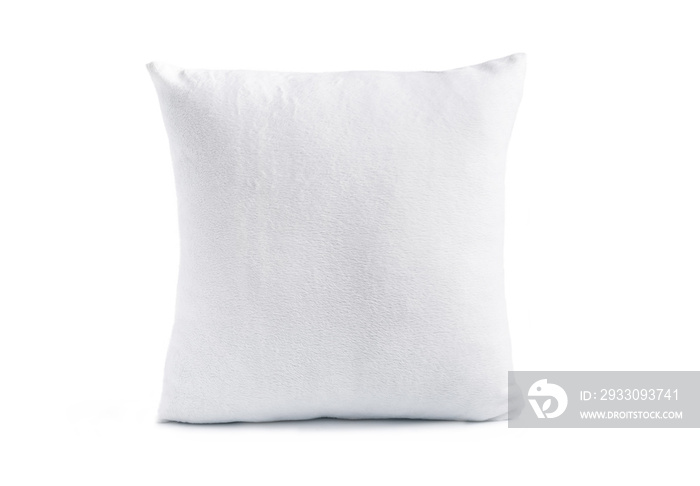 Fluffy white comfortable pillow isolated on white with copy space