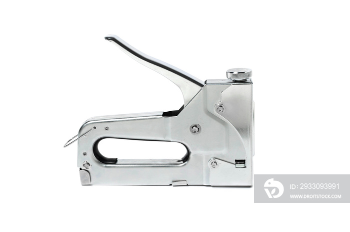 Metal Nickel plated stapler gun on white background, isolate.