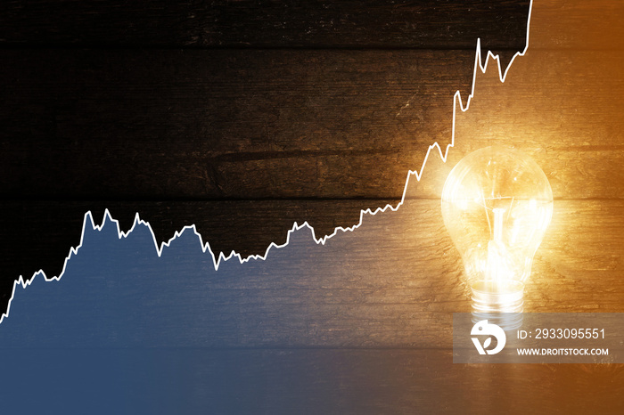 Light bulb and rising chart of electricity price