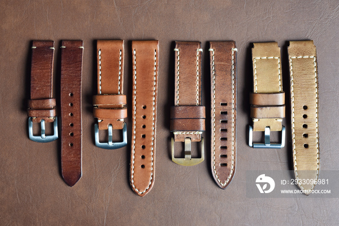 Watch straps, Genuine handcraft italian calfskin leather with white top stitching, Group of stylish wristwatch straps, Men fashion and accessories.