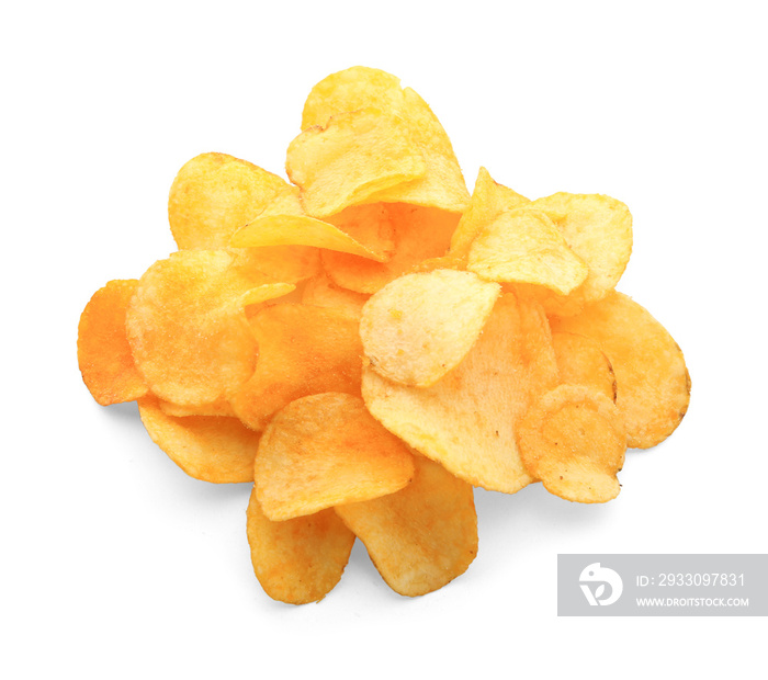 Potato chips on white background