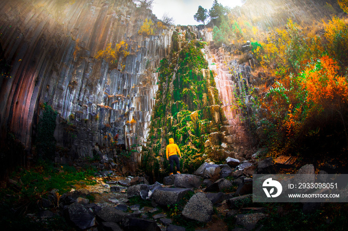 Basalt columns - natural volcanic rock formation in Sinop Boyabat, Turkey