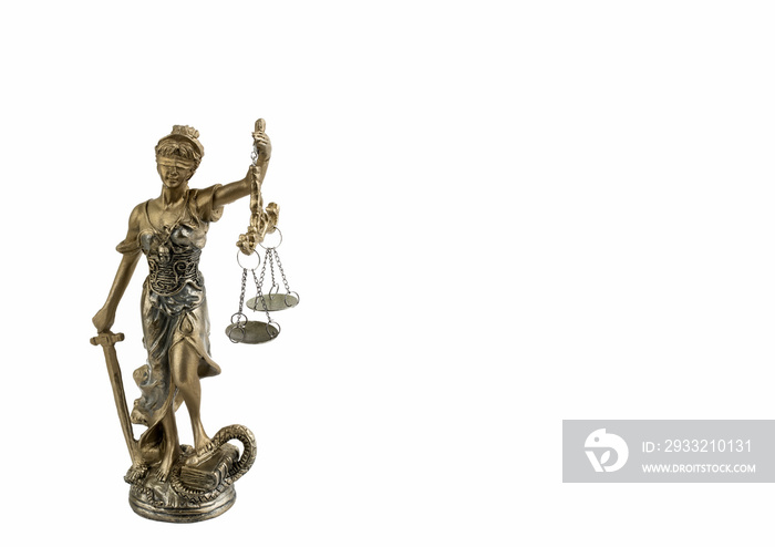 法律符号；白底正义雕像