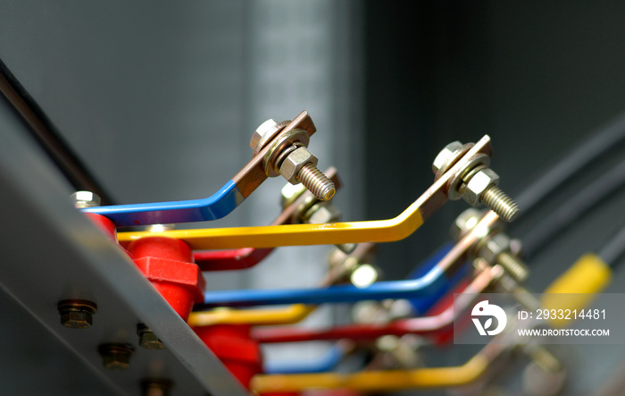 Copper busbar and screw part of an distribution panel