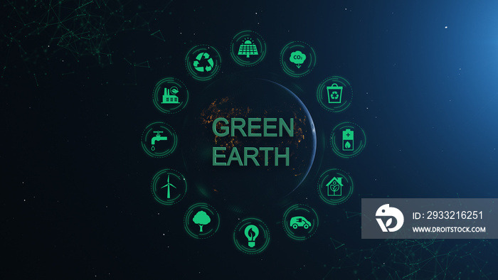 Earth Green Energy Infographics Full Orb Night Green Icons