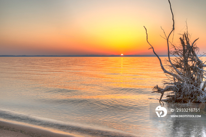 Sunset on the beach in Grand Traverse Bay, Michigan