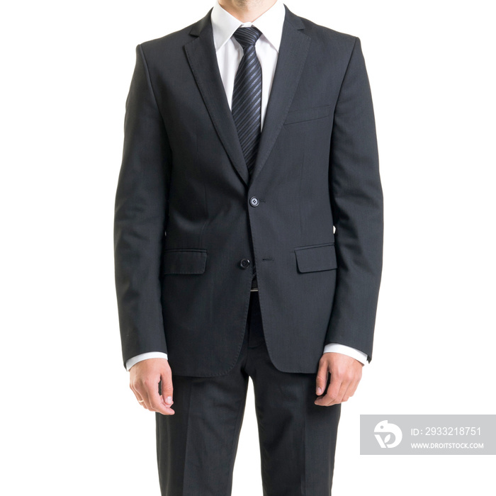 Businessman in suit isolated on white. Close-up of man in formalwear.