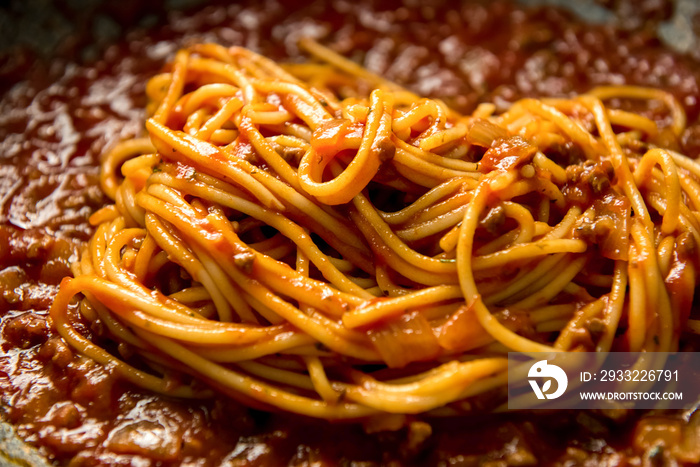 Homemade delicious Italian bolognese spaghetti