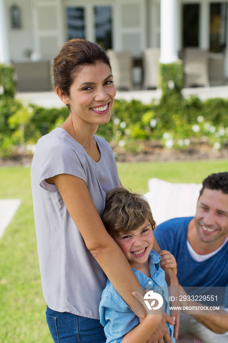 Portrait happy family on patio