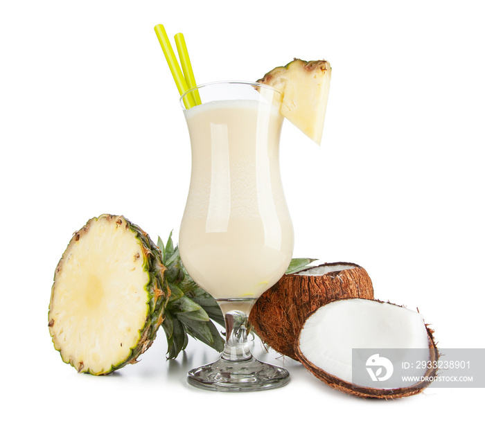 Pina Colada Cocktail isolated on white background