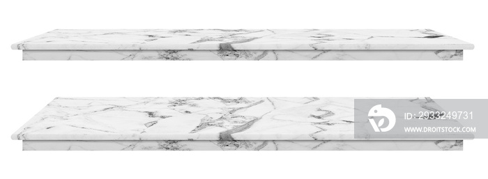 Marble table, counter top white surface, Stone slab for display products isolated on white backgroun