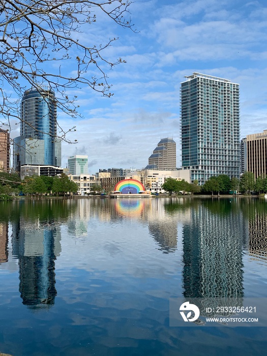 Downtown Orlando lake Eola park and band shell