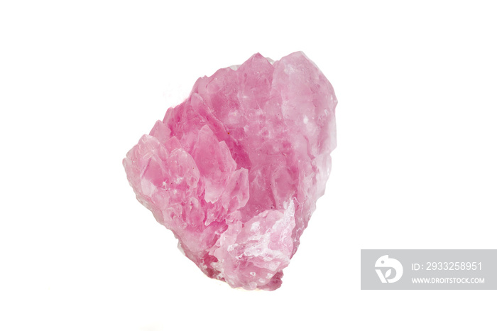 Macro mineral stone Rose quartz on white background