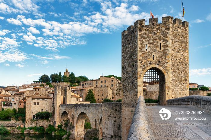 medieval bridge in the village of Besalu in Girona, Catalonia, Spain