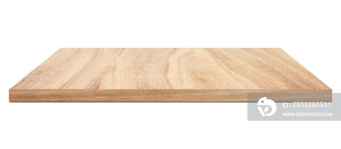 木地板，由旧松木制成的空桌子，隔离在白色背景上，用于展示或制作