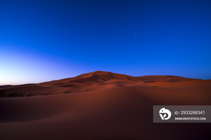 View of the dunes at night in Erg Chebbi near Merzouga in Morocco