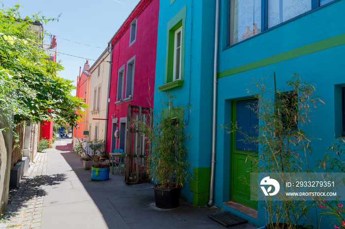 Trentemoult Rezé colorful street house in south of Nantes fishing Cape Horner village France