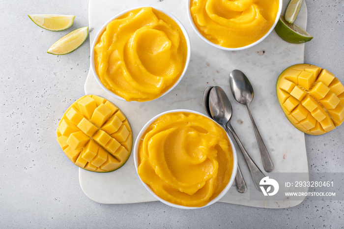 Mango ice cream or nice cream, blended frozen mango dessert